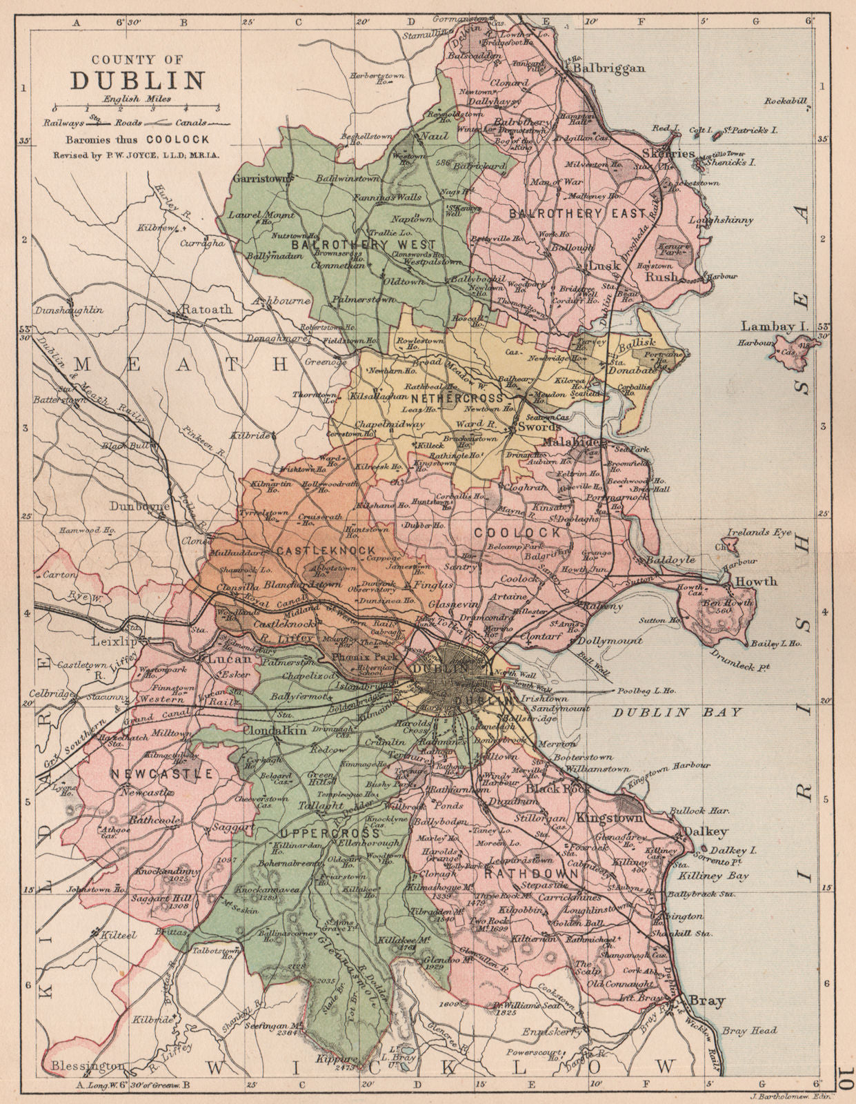 COUNTY DUBLIN. Antique county map. Leinster. Ireland. BARTHOLOMEW 1882 old